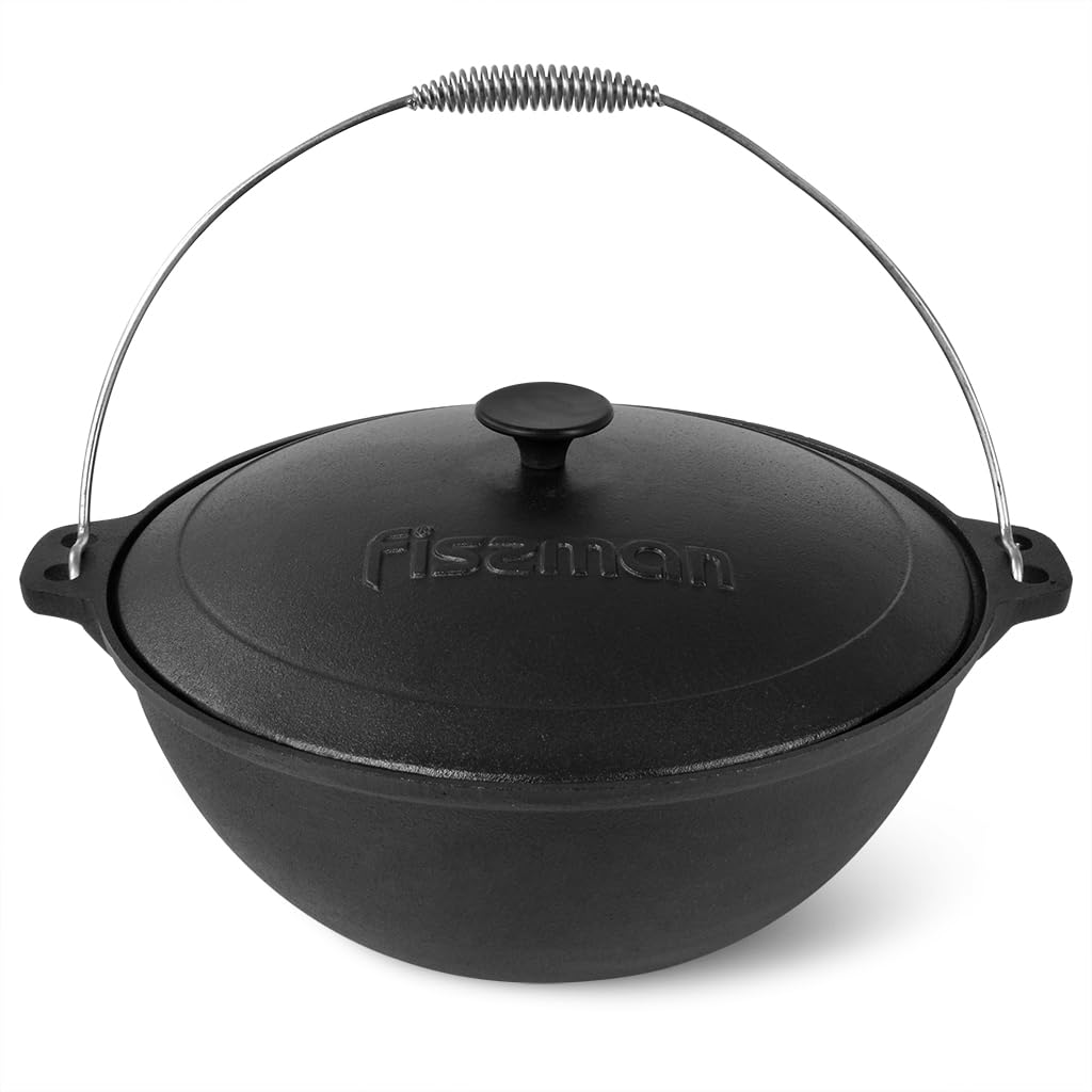 Fissman Dutch Oven Cast Iron Cauldron 8.0L with Handle and Lid, Non-Stick Cast Iron Cauldron, Ideal for Slow Cooking, Braising Meats and Vegetables, High-Heat Campfire Cooking