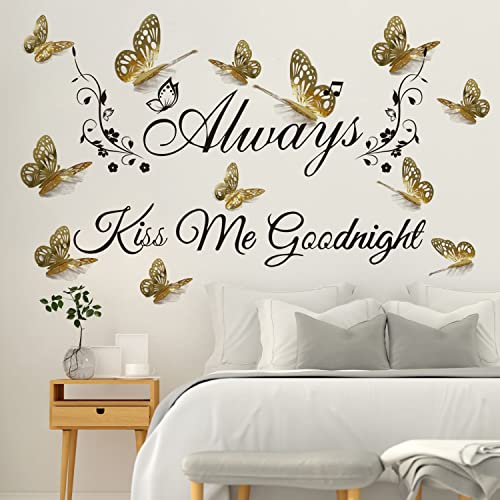 Runtoo Stickers Muraux Papillon 3D Or Autocollant Citations Lettres Bonne Nuit Mural Deco Stickers Salon Chambre Enfants Fille Bébé Décoration