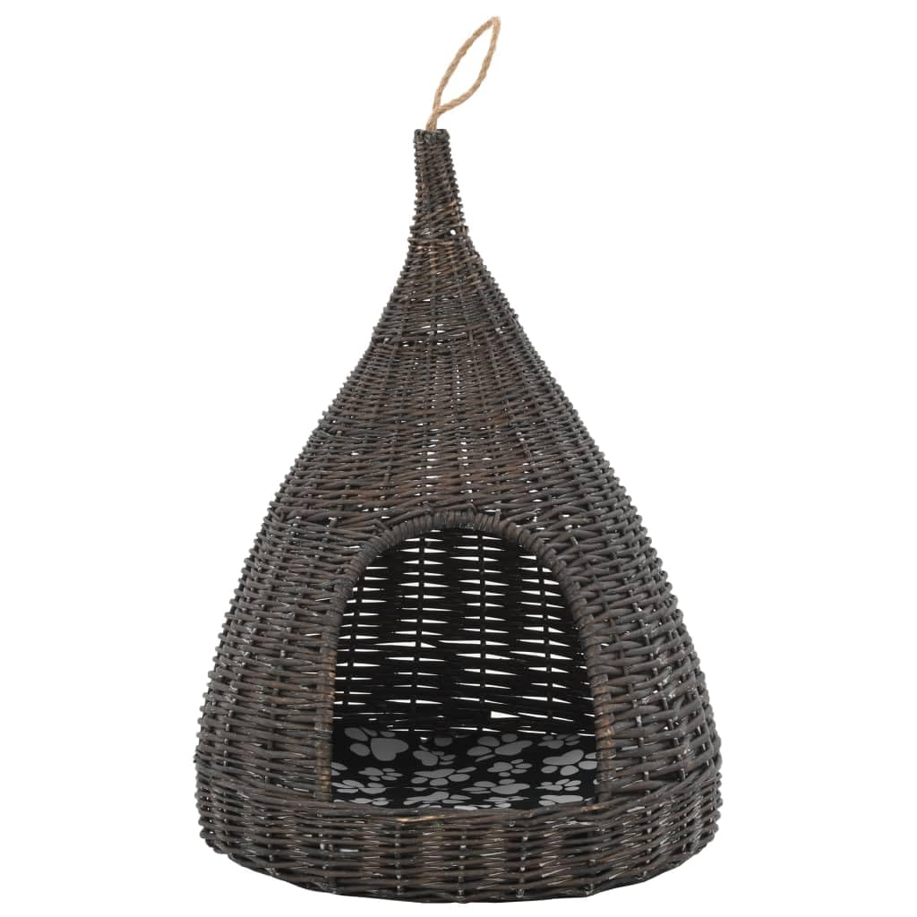 Cuccia per gatti in vimini naturale con cuscino, cuccia per gatti a forma di tipi, 40 x 60 cm, cestino in vimini da appendere per gattini e gatti piccoli, grigio