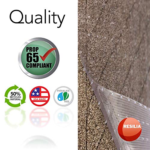 Resilia Clear Vinyl Plastic Floor Runner/Protector For Low-Pile Carpet - Easy To Clean, Stain-Resistant Vinyl, Clear, 27 Inches Wide X 12 Feet Long, Made In The Usa #TOP5