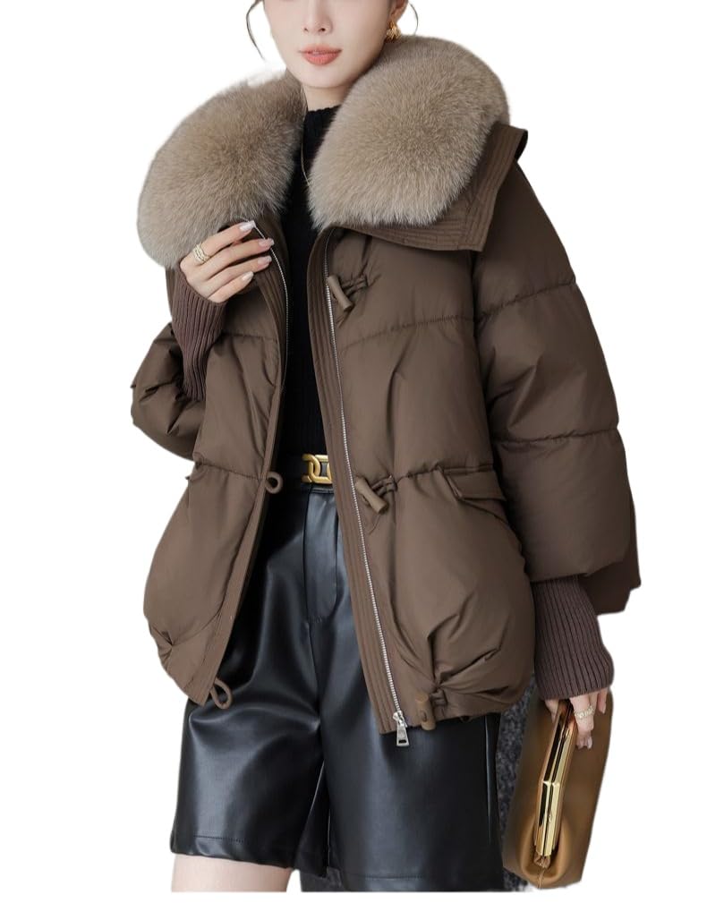 Donna Inverno Grande Collare Peloso Ispessito Piumino Corto Ispessito Parka Maniche a Maglia Sciarpa Cappotto Vento Neve Giacca Invernale Caldo Imbottito