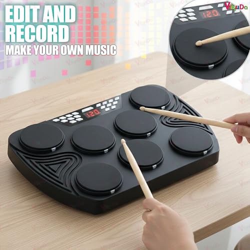Image of VikriDA Kids Hand Drum Puzzle Game with LED Lights - Portable Electronic Desktop Drum Toy with Sound & Light Effects