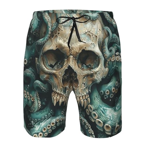 Men's Quick Dry Swim Shorts Skull Tentacles Octopus Sea Fantasy Art Style Beach Trunks with Pockets3