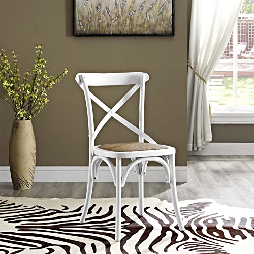 Modway Gear Rustic Modern Farmhouse Elm Wood Rattan Dining Chair In White #TOP1