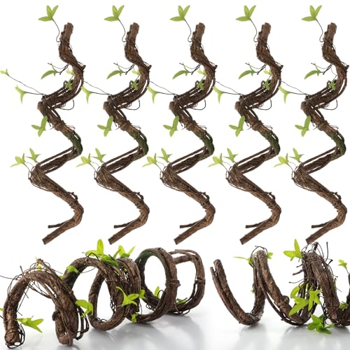 Suncalla 5 Pcs Artificial Bendable Tree Branches for Decoration 35in Fake Trunk Garland Twigs Leaves Cherry Blossom Grape Vines for Wall Hanging Front Door Reptile Habitat Decoration(Natural Style)