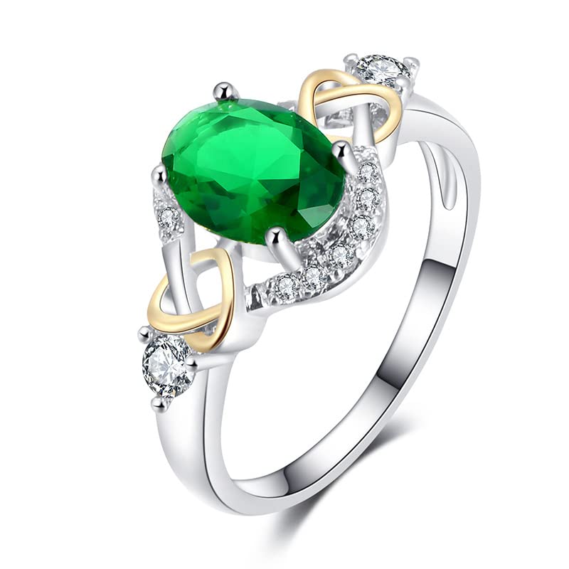 Emsione Green Zircon Decor Ring Hollow Heart Ring Fashion Party Jewelry Finger Accessories Jewelry Birthday for Men Women Size 6
