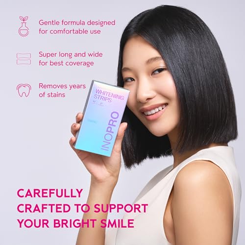 Image of InoPro Teeth Whitening Strips 21 Treatments Kit - Teeth Whitener, Peroxide Free, Green White Strips for Teeth Whitening with Arbutin, Coconut Oil, Deep Stains Removal (42 Strips)
