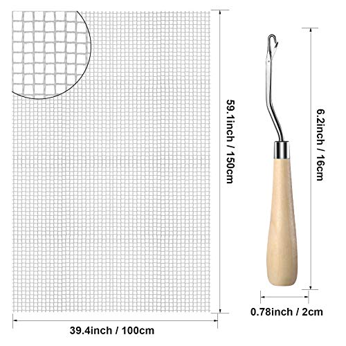 Image of WILLBOND 2 Pieces Blank Rug Hooking Mesh Latch Hook Mesh Canvas Kit with 2 Pieces Wooden Bent Tool for DIY Tapestry Canvas(59 x 39 Inches)