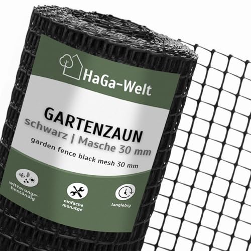HaGa Gartenzaun aus Kunststoff - 1,2m Höhe | 1m Länge (Meterware) | schwarz | 30mm Masche - Stabiler Kunststoffzaun für Garten - Verwendung als Hundezaun, Hühnerzaun, Rankgitter, Kompostbegrenzung