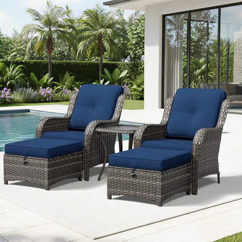 Image of Joyside 5 Piece Wicker Patio Furniture Set, Rattan Patio Chairs with High Back, Deep Seating, Wide Armrest, Thickened Cushions, Outdoor Furniture for Deck, Porch Use