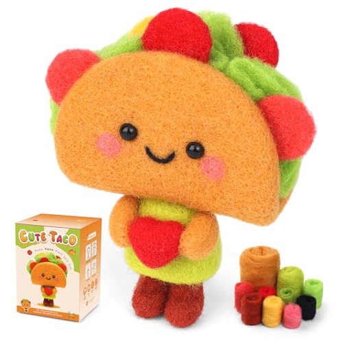 Image of Yizzvb Needle Felting Kit Beginners Felting Wool Supplies Tools | Cute Taco Felting Kit for Beginners Adult Including Instruction Wool Roving Pad Needles Diy Craft Home Decoration Craft Party