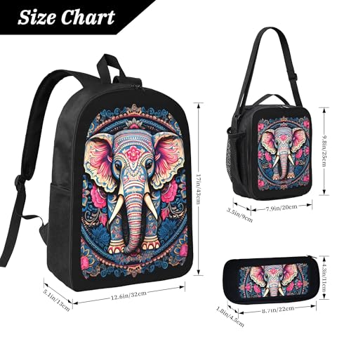 Animal Cool Elephant 3 Pcs 17 Inches Backpack Set with Insulated Lunch Bag And Pencil Pouch Large Back Pack for Men Women Lunchbox Pencil Case Waterproof Backpacks Lunch Box 3 Piece Daypacks4