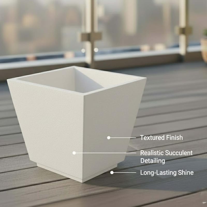 Image of Amazon Brand - Umi 15 Inch Planter Pot | Flower Pot for Indoor & Outdoor Use | Square Shape Planter Pot for Home & Office Decor Balcony & Terrace Gardens (Chorsa, White)