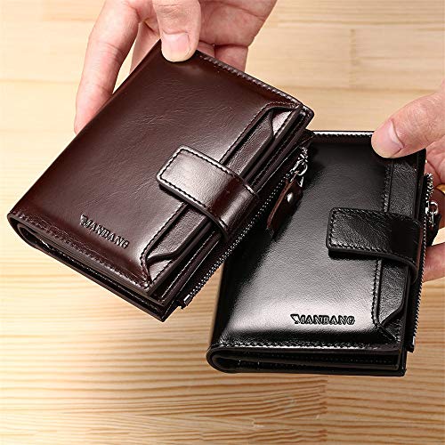 JIUFENG Men's Genuine Leather Wallet Bifold Zip Purse Card Organizer Money Clipper (Black)2