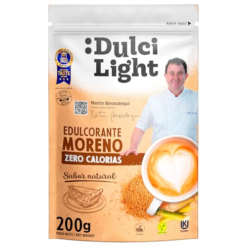 Dulcilight Edulcorante Moreno Zero Doypack 200 gr |Sustituto del azucar Moreno Sabor Natural | 200 gr = 2kg Azúcar |Granulado con Fibra Vegetal | keto | No OMG | edulcorante a Granel