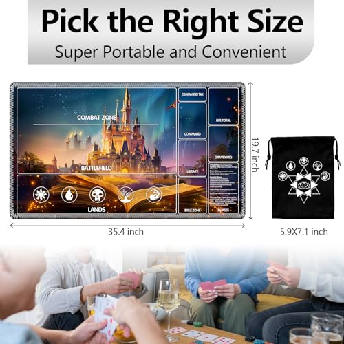 Image of for MTG Playmat with Card Storage Bag,Non-Slip Rubber Base & Smooth Surface 35.4x19.7in,Beginner-Friendly Magic Mat for Commander Deck,Magic Book Castle