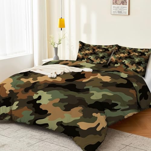 Parure de lit double microfibre douce vert olive camouflage 3 pièces - 5