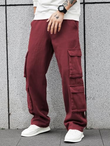 Image of Men's 8 Pocket Cargo Pants | Premium Cotton Twill Baggy Fit Trousers | Stretchable Casual Streetwear Cargos | Mid Rise