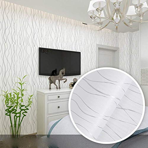 Image of 45 x 1200 CM Stripe Wallpaper Silver White | Self Adhesive PVC Peel & Stick Wallpaper Roll | Waterproof Decorative Wall Sticker for Living Room, Bedroom, Hall & Office