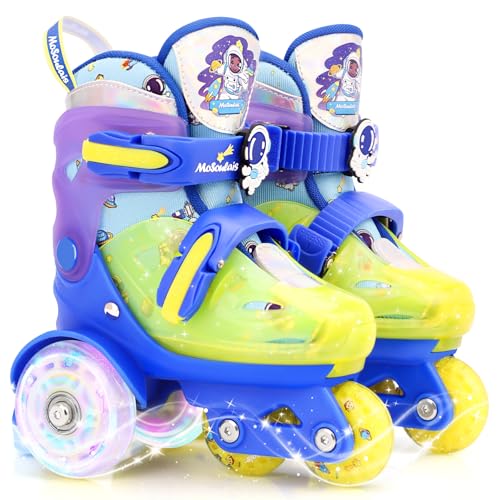 MoSoulais Astronaut Kids Roller Skates Adjustable Toddler Roller Skates with Light Up Wheels Kids Skates Birthday Boys Gift for Youth Children Beginner Ages 5 6 7 8 - Blue S(10.5C-13C)