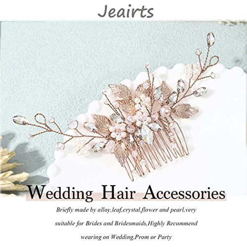 image for Jeairts Leaf Bride Wedding Hair Comb Rhinestone Pearl Bridal Hair Piec