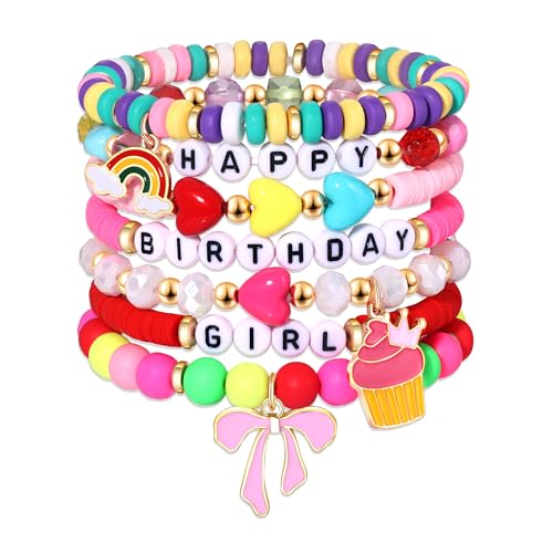 FAERLIIRY Birthday Bracelets Happy Birthday Heishi Bracelets Preppy Bracelets Colorful Clay Friendship Bracelet Bead Bracelets Bangle Summer Surfer Bracelets Birthday Jewelry Gifts