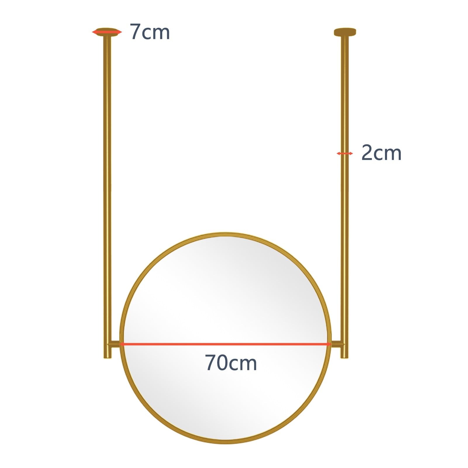 Nowoczesne wiszące lustro sufitowe, duże dekoracyjne lustro ścienne, pływające lustro szklane w metalowej ramie, wiszące lustro do przedpokoju, złote(Diameter-70CM/27.6INCH)
