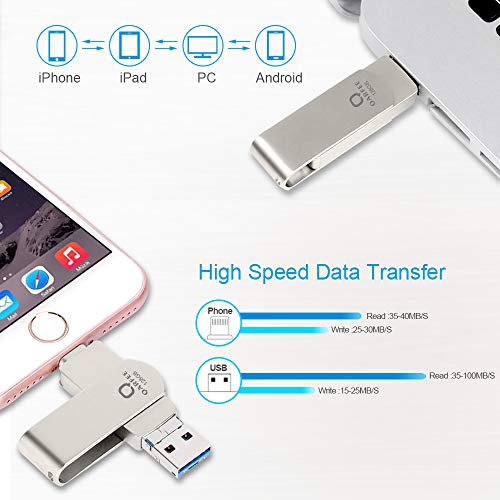 Flash Drive Compatible iPhone, Photo Stick 128GB Support iPhone, Memory Stick Photostick Mobile, Thumb Drive USB 3.0 Compatible iPhone/iPad/Android Backup OTG Smart Phone QARFEE Silver - Thumbnail 6