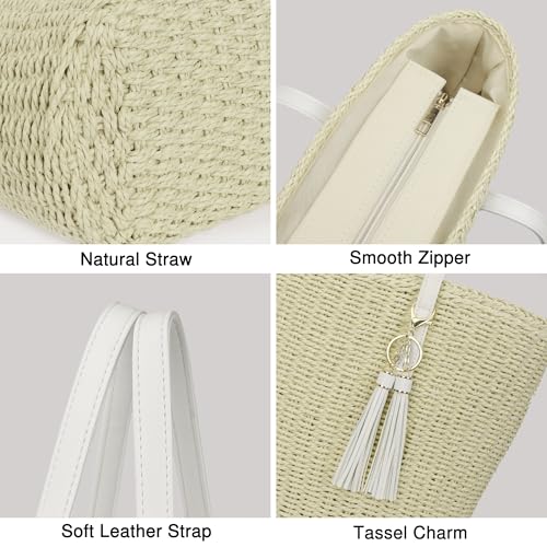 Image of Womens Large Straw Tote Bag Handmade Woven Shoulder Handbag Summer Beach Purse with Tassel