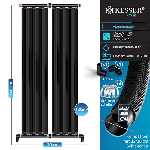 KESSER® Solarkollektor Poolheizung Warmwasser Heizung Solarheizung für Pools Schwimmbad l Beliebig erweiterbar l UV-beständiger Kunststoff (300 x 70 cm)