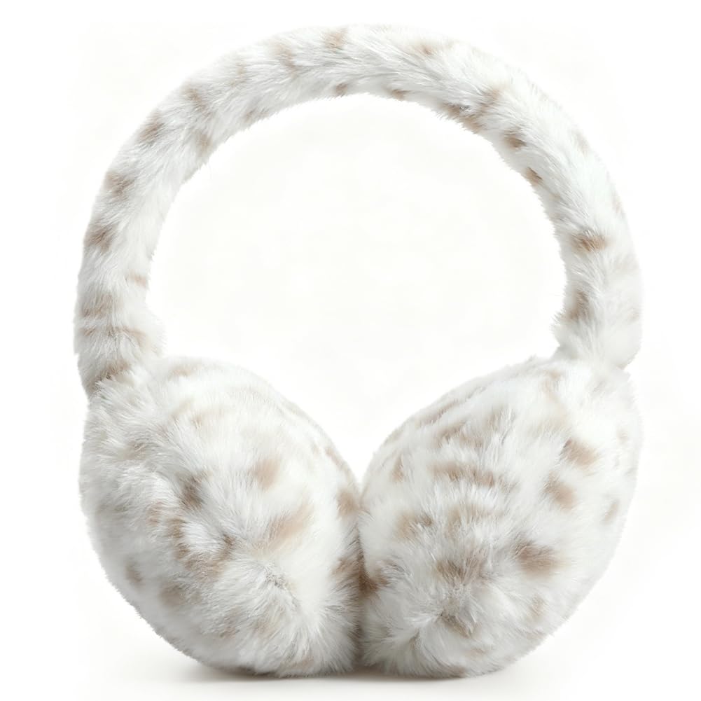 JynxtoyZeal Leopard Print Earmuffs Winter Warm Thermal Ear,Foldable Winter Warm Plush Ear Covers Ear Warmers Headband Outdoor Windproof Cold Weather Headwear for Ski Cycling Camping Running
