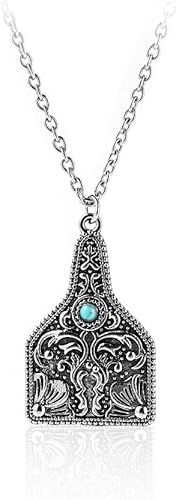 Miniatura 4 de Collar de turquesa natural, collares bohemios occidentales, joyería para mujeres y hombres, cabeza de toro, etiqueta de vaca, collar de rayo, collar