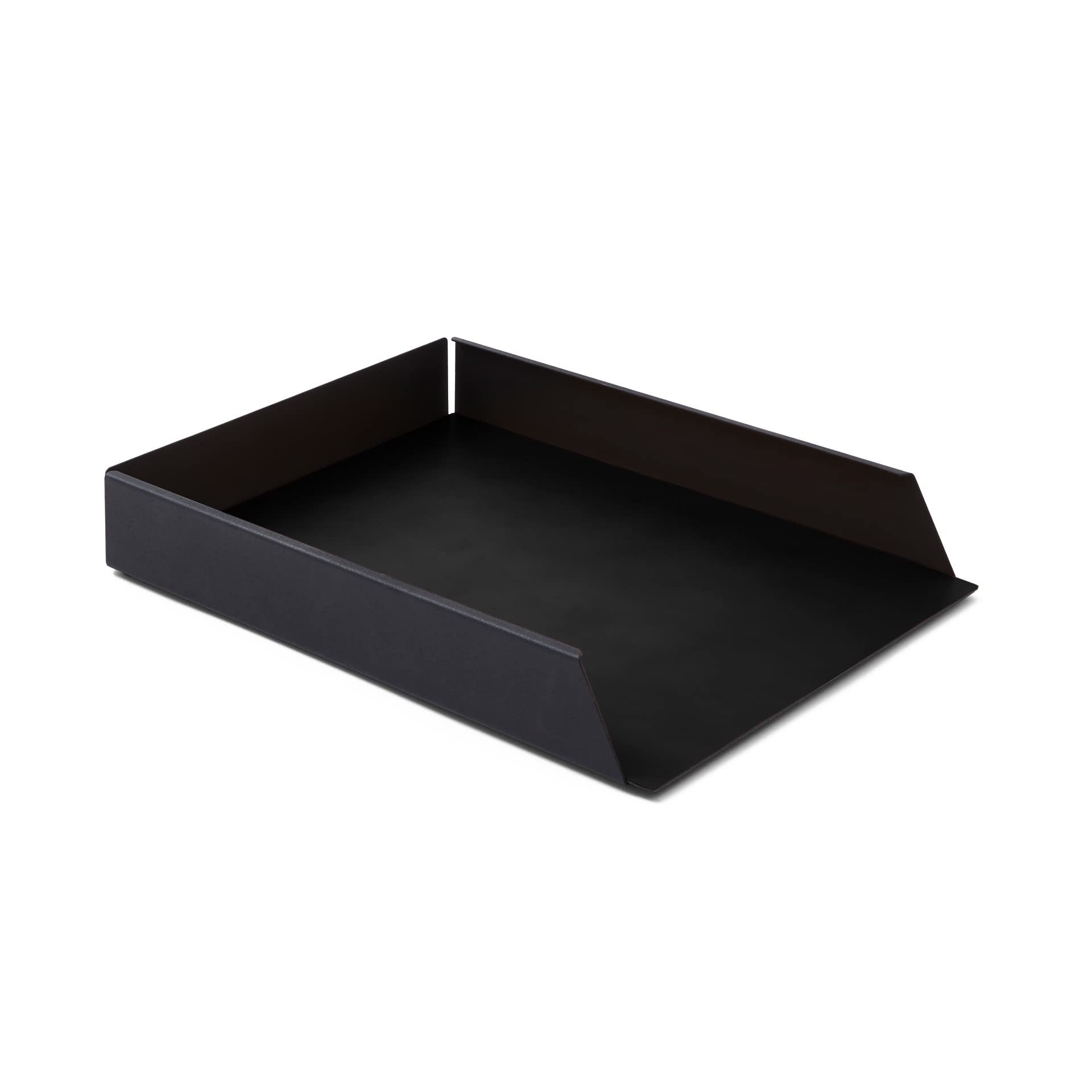 Eglooh - Moire - Ablagefächer Stapelbar für Schreibtisch und Büro mit Struktur aus schwarzem Stahl - Innerer Boden aus Leder Schwarz - DIN A4 cm 32,5 x 24,2 x H.5 - Made in Italy
