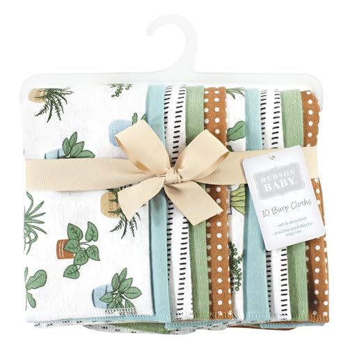 Image of Hudson Baby Unisex Baby Cotton Poly Flannel Burp Cloths, Plants 10 Pack, One Size
