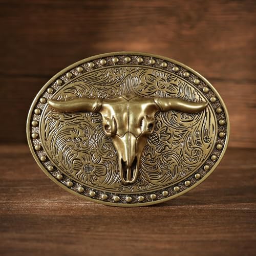 Image of Western Cowboy Belt Buckle for Men Vintage Cowboy Cowgirl Rodeo Texas Buckle Longhorn Bull Belt Buckles