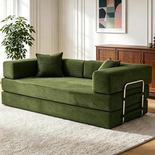 Vipbear 200cm Boneless Sofa Bed with Foam & Springs for Living Room Green