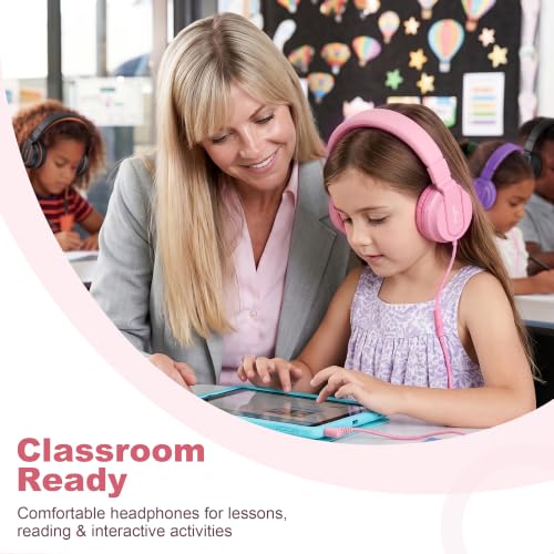 Image of AILIHEN I35 Kids Headphones for School with Mic, 93dB Volume, Rose Pink | Wired On Ear Headphones for Kids Girls, Foldable Lightweight Headphone for Classroom Learning & Entertainment Travel Computer
