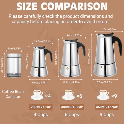 Image of Moka Pot, 4 Cups (7.1 oz) Stovetop Espresso Maker, 304 Stainless Steel Moka Pot, Induction Compatible, Silver