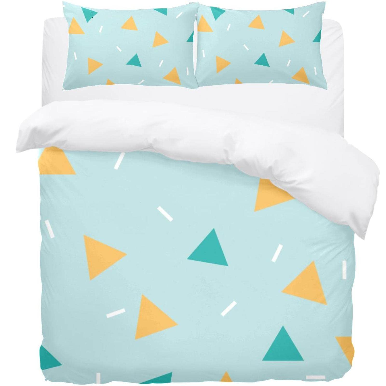 Housse de couette triangles jaune/bleu pour lit double moderne