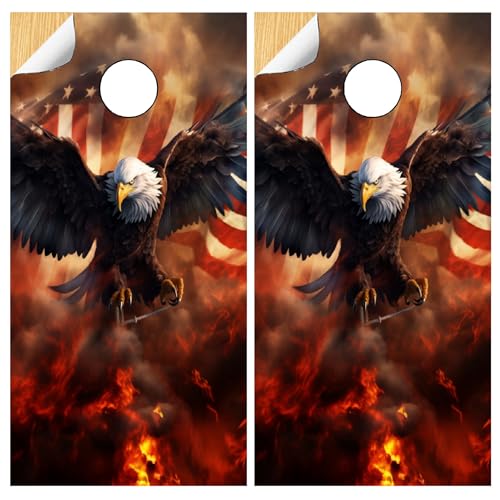 GRAPHIX EXPRESS Cornhole Wraps - Eagle American Flag Decals for Boards - Cornhole Skins - C330 Eagle American Flag