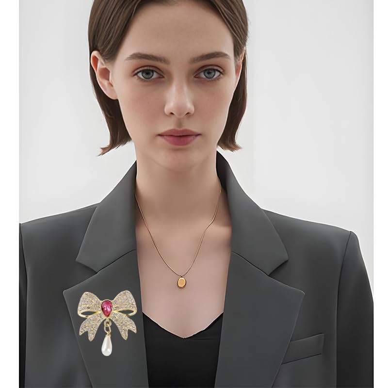 Image of Rhinestone Bow Collar Brooch For Women Dainty Crystal bow Brooch Pin Vintage Blue Sparkling lapel pin Unique Ribbon Bow brooch Badge Clothing Accessory Jewelry Gift