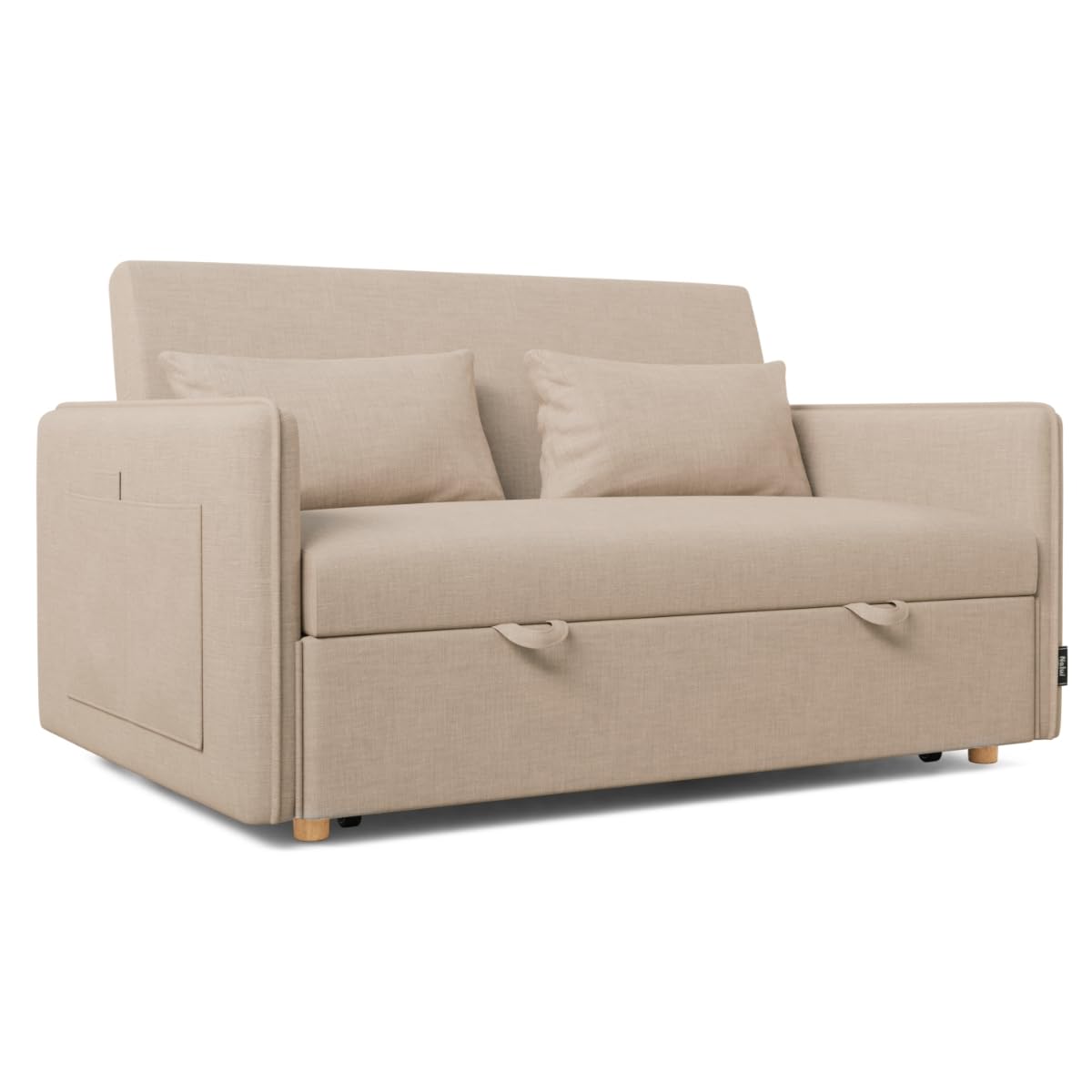Nalui- Sofa Cama 2 plazas 3 en 1 Nest 2 139x100x80cm con Respaldo Ajustable y 2 Almohadas. Sofa Cama Chaise Longue, Soporta hasta 240Kg. Sofa 2 Plazas Convertible en Cama 120x190cm, Beige
