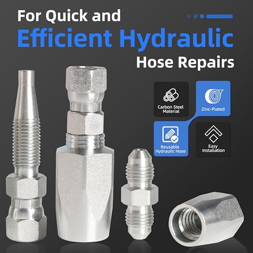 Image of 4PCS Reusable Hydraulic Hose Fittings Repair Kit, 1 /2'' 3 /8'' 1 /4'' Hydraulic Hose Fittings, Hydraulic Hose Field Repair Kit fit for SAE 100R1 1-wire for SAE 100R2 R16 R17 R19 2-wire Hydraulic Hoses