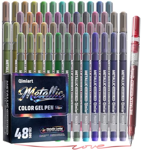 Joyask Metallic Gel Pens 48 Colored Pens for Black Paper & White Paper 1.0 mm Point Colorful Pens for Coloring Writing Drawing Journaling Note Taking Office Home