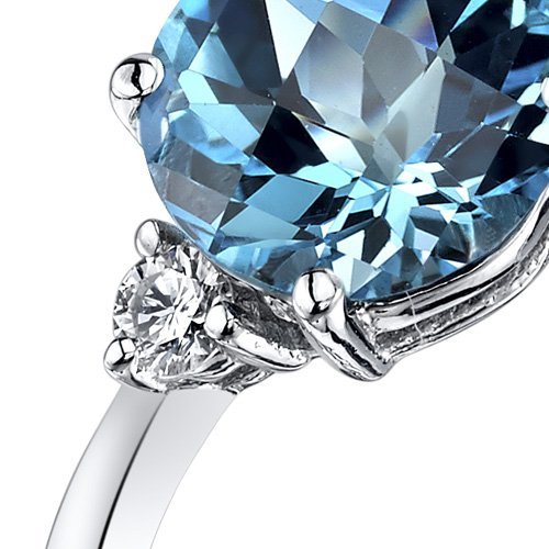 Peora Swiss Blue Topaz And Diamond Ring For Women 14K White Gold, Natural Gemstone Birthstone, 2.25 Carats Round Shape 8Mm, Size 7 #TOP4