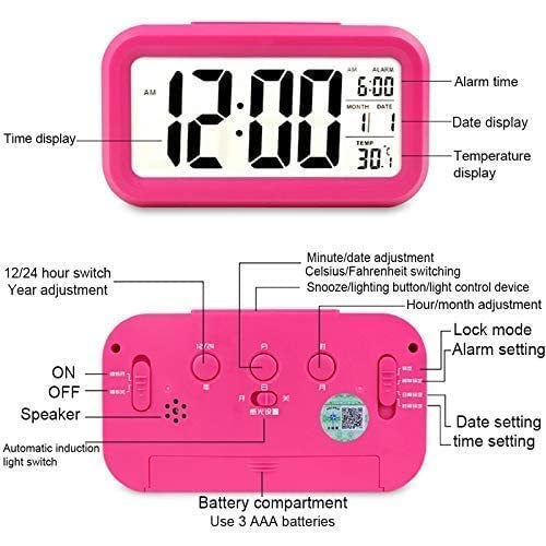 Image of Jamboree!!! Multi-Function Digital Alarm Clock with Temperature, Date, Alarm & Snooze, LED Desk Clock for Home & Office (Pink)
