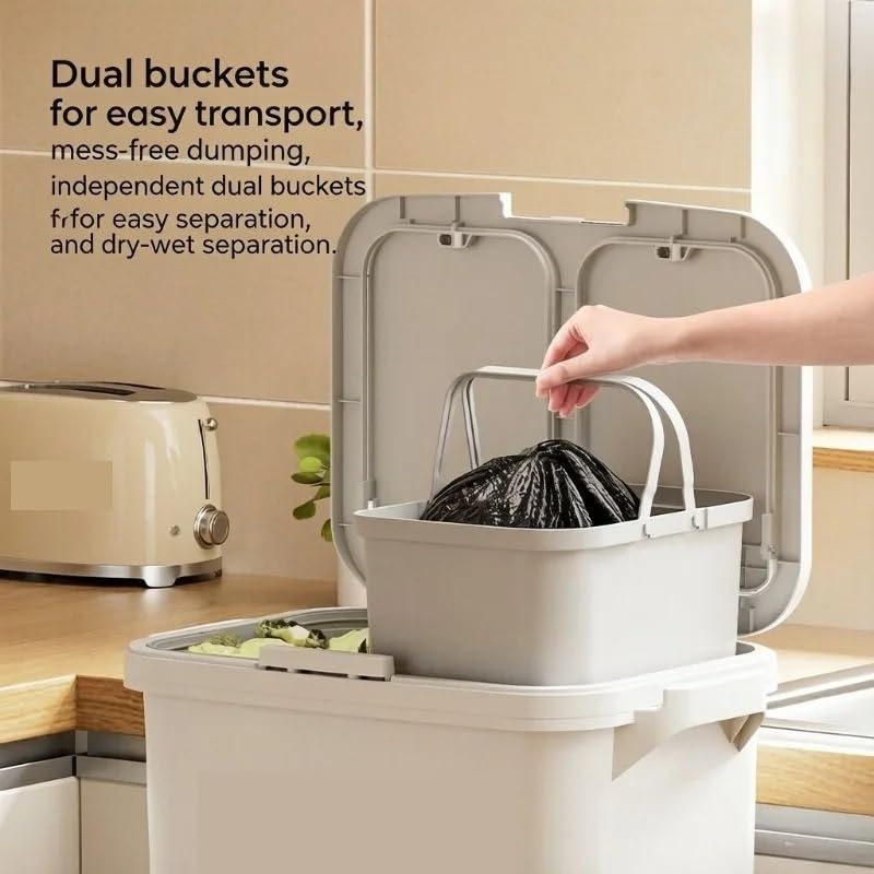 Secchio for La Raccolta Differenziata Dei Rifiuti Con Doppio Scomparto Ruote, for Spazzatura for Il Riciclaggio Della Cucina Separato, Asciutto, Bagnato, Verticale per rifiuti