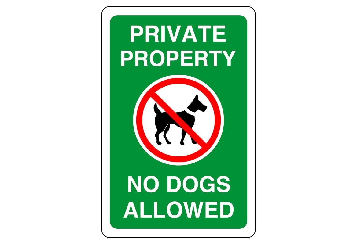 Private property no dogs allowed- 3mm Aluminum Dibond high-visibility and durability for indoor/outdoor usage (300mm x 200mm) Ensures Safety Within 7m Viewing Distance.