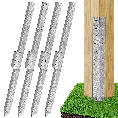 Pack of 4 Fence Post Repair - 2025 New Upgraded Fence Post Anchor Ground Spike for Repair Tilted/Broken Wood Fence Post, Easy to Install & Double Firm