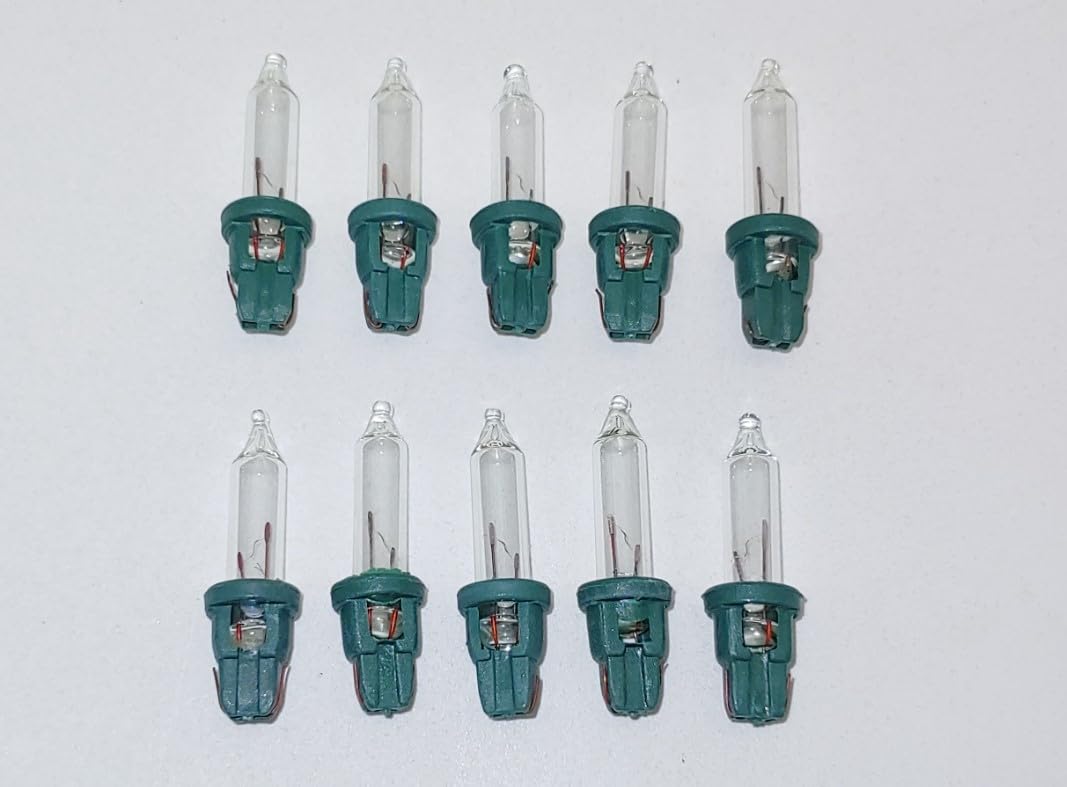 JL Missouri 10-Pack 6V Christmas Light Bulbs - Clear Mini Replacement Bulbs With Green Base